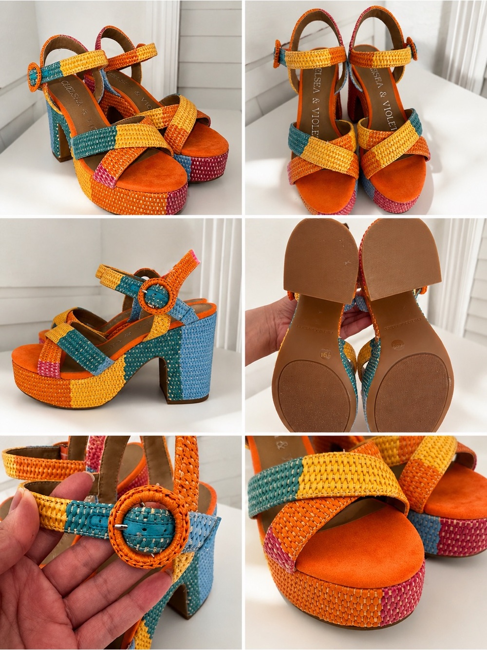 Chelsea & Violet Elize Colorblock Woven Platform Sandals Size 7.5